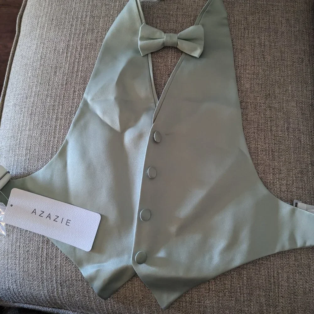 Azazie ring bearer sage green vest/tie and vest/suspenders ~boys size small